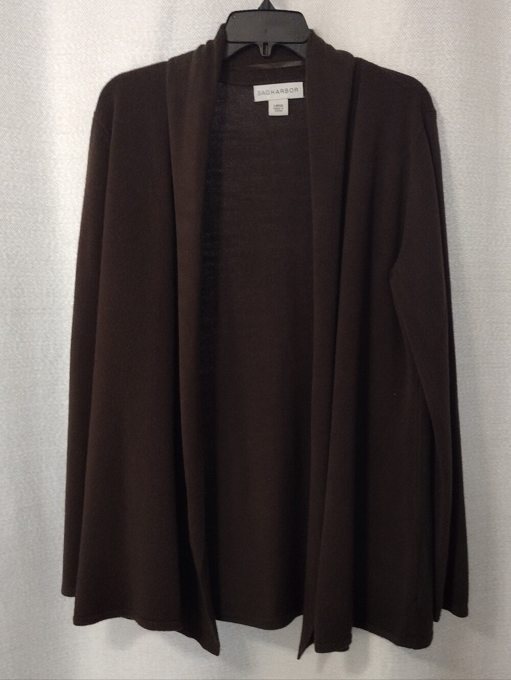 Sag Harbor Open-Front Cardigan in Dark Brown - Size Large